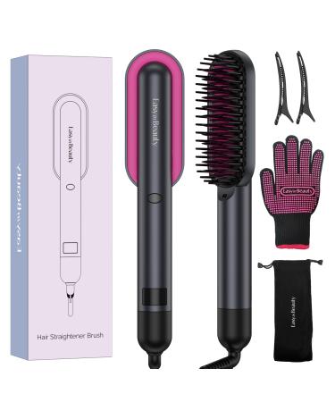 EasyinBeauty Hair Straightener Brush, Ionic Straightening Brush with 4 Adjustable Levels and Fast Heating, Professional Hair Brush Straightener for Women, Smooth and Silky Hair, Ceramic Brush with LED