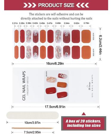 Cured Gel Nail Strips - Long-Lasting Waterproof Nail Wraps in Orange and Red - Includes Cuticle Stick, Nail File, and Wipes - UV/LED Lamp Required - Buy Online on GoSupps.com