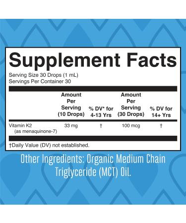 Organic USDA Vitamin K2 MCT Liquid Drops | 100 mcg K2 MK7 | Bone & Heart Health | 1oz - Buy Online on GoSupps.com