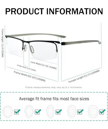 Eyekepper 3 Pack Lightweight Half Rim Reading Glasses for Men & Women - Black +2.0 - Stylish & Durable eCommerce International Shipping - Buy Online on GoSupps.com