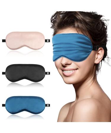 Silk Sleep Eye Mask 3PCS Side Sleeper Eye Covers Blocking Light Eyes Mask Sleep Eye Masks with Adjustable Strap Silk Face Mask Sleep Comfortable Blindfold Eyeshade for Women Men Traveling Airplane