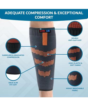 LCK UK Calf Support Compression Sleeves (Pair) | 20-30mmHg Shin Splints Brace for Women Men Running | Orange | Footless Leg Socks for Enhanced Performance and Recovery - Buy Online on GoSupps.com