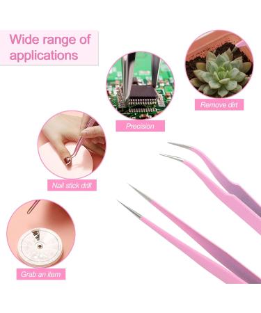 Sularpek 2 Pcs Stainless Steel Tweezers Set for Eyebrow and Eyelash, Straight and Curve Tip, Pink - Perfect for Ingrown Hair and Facial Hair Removal - Buy Online on GoSupps.com