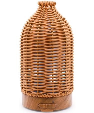 Essential Oil Diffuser - Multifunction Aromatherapy Diffuser 7 LED Color Changing Light 100ML Rattan Diffuser Easy to Clean Suitable for Home Office (Tan)