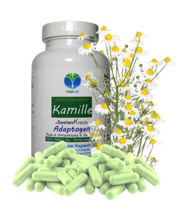 Real chamomile chamomilla 360 capsules chamomile flowers pure - stomach & intestine adaptogen + soul cabbage for relaxation - no extract - not highly dosed - pure nature - without additives.27120-360 129.6 g (1 Pack)