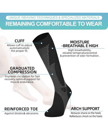 Best Compression Stockings for Men & Women - 20-30 mmHg Support Socks (2 Pairs) - Knee-High Travel Sports & Running - S/M Deep Black - Buy Online on GoSupps.com