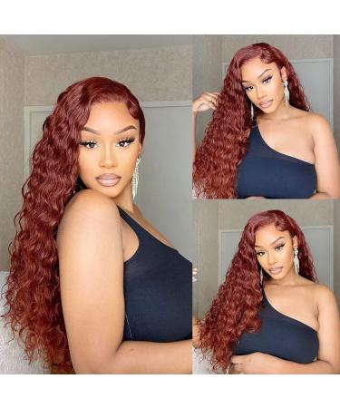 Reddish Brown 22 Inch HD Lace Front Water Wave Wigs for Black Women - Brazilian Virgin Human Hair, 180 Density, Pre Plucked with Baby Hair - Buy Online on GoSupps.com