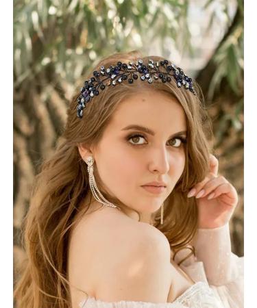 IYOU Crystal Wedding Hair Vines Black Rhinestone Bride Headband Flower Bridal Guest Hair Accessories for Women - Buy Online on GoSupps.com