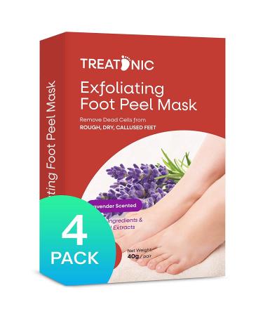 Treatonic Foot Peel Mask -4 Pairs- Exfoliating Peeling Away Calluses and Dead Skin Cells, Smooth and Soft Skin, Repair Rough Heels For Men & Women Lavender