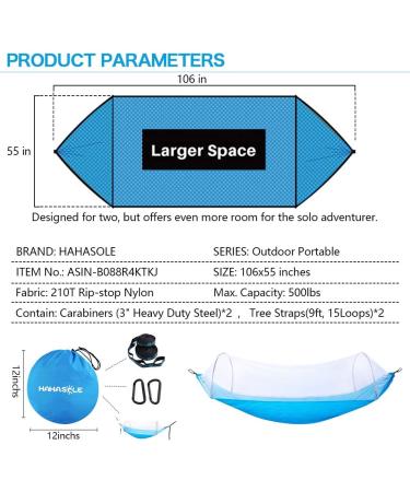 HAHASOLE Camping Hammock with Mosquito Net - Lightweight Ripstop Nylon Bed Set for Hiking & Backpacking - Includes Tree Straps & Carabiners - Portable Outdoor Gear - Buy Online on GoSupps.com