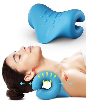 BLABOK Neck and Shoulder Relaxer Neck Posture Corrector Chiropractic Pillow to Relieve TMJ Pain(blue-R)