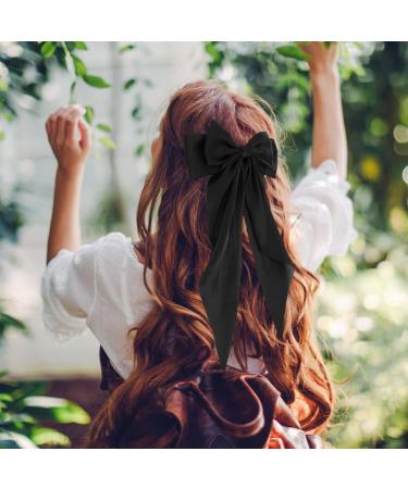 Sibba Satin Hair Barrettes Set - 4Pcs Big Bow Clips with Long Tail, 90's Vintage Hairpins for Women and Girls - Dress Up Accessories and Cute Gifts in Black, White, Pink, and Wine Red - Buy Online on GoSupps.com