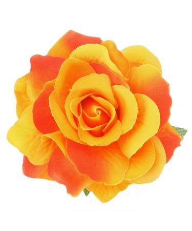 2 in 1 Artificial Large Rose Hairpin Hair Clips Brooch for Women Party (Orange)