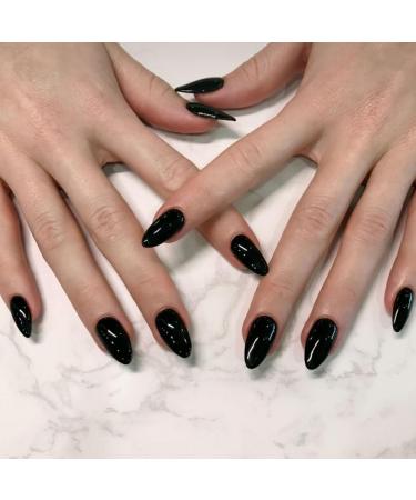 240Pcs Almond Press On Nails - Short Black Glossy Full Cover Fake Nails for Women & Girls | Artificial Acrylic Fingernails Design - Buy Online on GoSupps.com