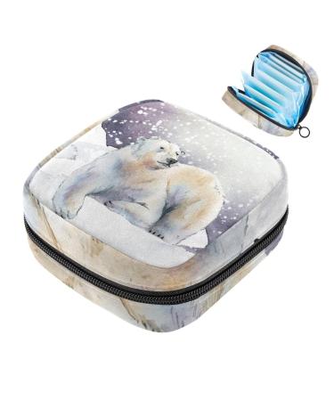 Portable women's binding-up bags menstrual cup pocket female menstrual pads bag for teenage girls tampons for the first period snow winter animal polar bear white multi-colored 05