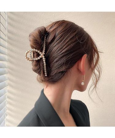 Threaded Gold Pearl Hair Claw for Thick Hair - Strong Hold Jaw Clips for Women - Fashion Hair Accessory Gift - Buy Online on GoSupps.com