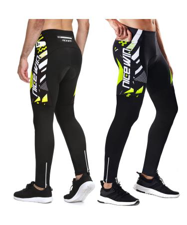 Nicewin cycling pants bicycle pants men long with seat cushion 4d padded winter thermal bike breathable breathable stimulus tights elastic pants s green-thin