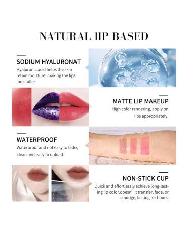 Long-Lasting Waterproof Peel Off Lip Stain | 3 Colors Matte Liquid Lipstick & Nude Lip Gloss | Non-Stick Cup Lip Makeup - Buy Online on GoSupps.com