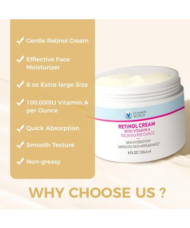 Vitamin World Retinol Cream 100,000 IU 8 oz - Vitamin A Face Cream - Buy Online on GoSupps.com