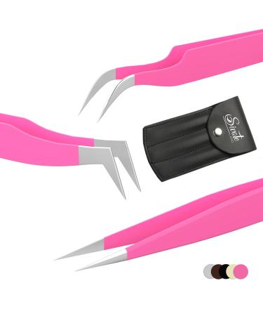 SIVOTE Lash Tweezers for Eyelash Extensions for Volume, Isolation & Classic Lashes, 3 Pack, Pink 3 Count (Pack of 1) Pink
