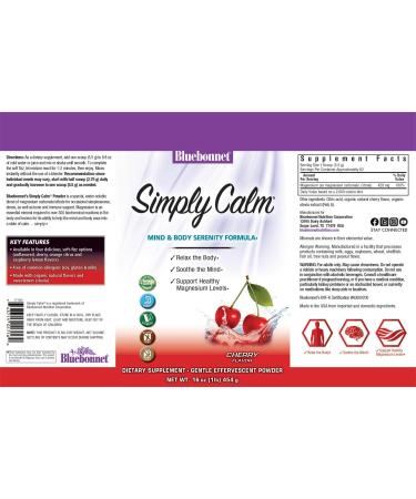 Bluebonnet Simply Calm Powder - 16 oz Cherry Flavor | Muscle Cramps Relief | Stress & Anxiety Support | Non-GMO, Dairy-Free Vegan Formula - Buy Online on GoSupps.com
