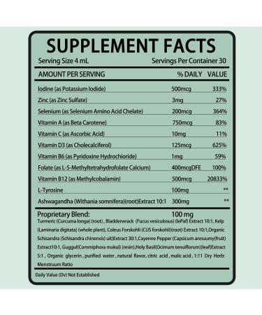 Actora Thyroid Support Drops with Selenium Zinc Iodine L-Tyrosine Ashwagandha Energy Supplement - 4 fl oz (1pcs) - Buy Online on GoSupps.com