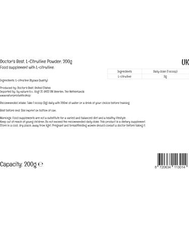Doctor's Best L-Citrulline Powder - High Dose 200g Vegan Amino Acid Supplement - Buy Online on GoSupps.com