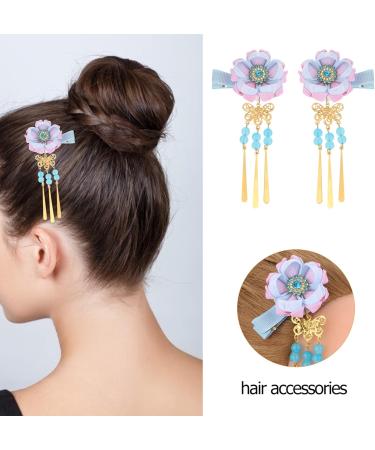Minkissy) Hair Clip 1 Pair Japanese Style Hair Clips Tassel Flower Kimono Traditional Hairpins Barrette Hair Clamp Bride Hanfu Accessory for Womens Girls (Blue Japanese - Buy Online on GoSupps.com