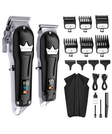 Ufree Professional Hair Clippers for Men with T-Blade Hair Trimmer Cordless Barber Clippers for Hair Cutting Kit LCD Display Rechargeable Black Black silver