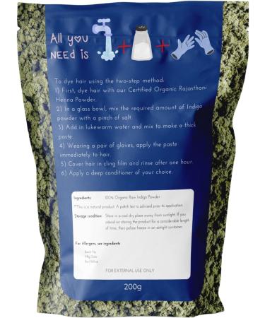 200g Organic Certified Indigo Powder - 100% Pure Mendhi Hair Colour for Black Hair Dye - Buy Online on GoSupps.com