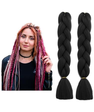 Traziewell Hair Extension Braiding Hair Natural Black Pre Stretched Easy Braid Soft Synthetic Fiber Crochet Braids Hair Extensions for Women 1806 FH001806 L