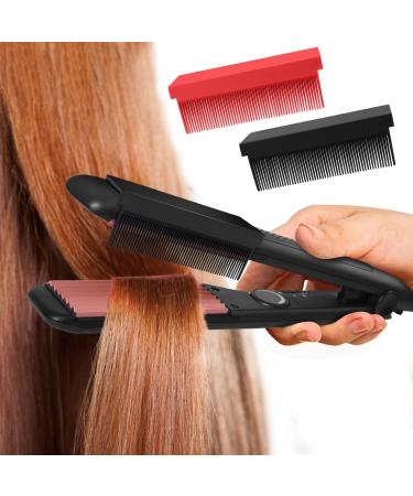 2 pieces of smooth iron comb attachment flat iron ridge attachment clip on heat -resistant ridge attachment hair straightener accessories comb attachment for flat iron (black red)