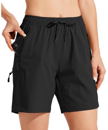 Willit Women's Shorts Hiking Cargo Shorts Quick Dry Golf Active Athletic Shorts 7" Lightweight Summer Shorts with Pockets 7 inch Large Black
