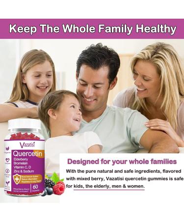 Organic Quercetin Gummies with Vitamin C, Zinc & Elderberry - Immune Support for Adults & Kids - 120 Vegan Chewable Gummies - Pack of 2 - Buy Online on GoSupps.com