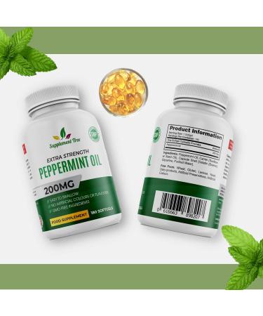 Peppermint Oil Capsule Softgels - 200mg High Strength 180 Softgels - Digestive Supplement - UK Made Non-GMO - Buy Online on GoSupps.com