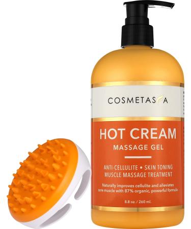 Cosmetasa Hot Cream Massage Gel with Massager Mitt- Natural and 87% Organic Cellulite Cream - Multi Use, Skin Toning Cream, assists in Pain Relief for Joints and Muscle Sores - 8.8 Oz 8.8 Ounce (Pack of 1)