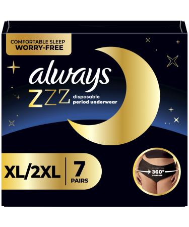 Always ZZZ Overnight Disposable Period Underwear for Women Sz XL 360 Coverage for Worry-Free Nights 7 Count