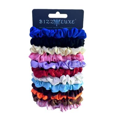 Bizzy Luxe Silk Hair Scrunchies for Women Girls 12 Vibrant Colours Soft and Gentle Ponytail Holders