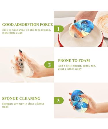 3-Pack Cleaning Kitchen Sponges Oval Oil Painting of Blue Butterfly Kitchen Cellulose Dishwashing Wood Pulp Cotton - Buy Online on GoSupps.com