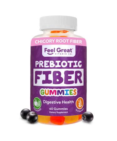 Prebiotic Fiber Gummies by Feel Great Vitamin Co (60 Gummies) | Helps Improve Digestive Health Restore Natural Gut Flora and Support Overall Health & Immunity* | Vegetarian & Vegan Friendly Chew