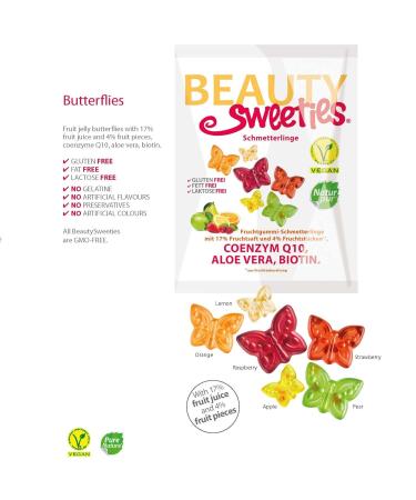 Beautysweies Vegan Fruit Rubber Butterflies - 125g Storage Pack | Fruity-Sweet with 17% Juice & 4% Fruit Pieces | 10-Pack for Delicious Snacking - Buy Online on GoSupps.com