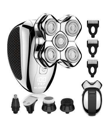 Head Shavers for Bald Men MAXGROOM 5 in 1 Waterproof Head Razor for Men with LED Display Travel Pouch USB Rechargeable & Magnetic Detachable Silver