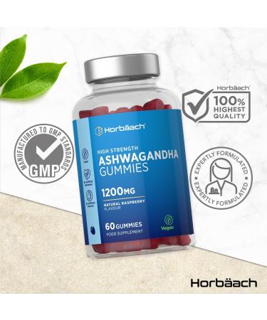 Ashwagandha Gummies 1200mg | 60 Vegan Gummies | with 5% Withanolides | Natural Raspberry Flavour | by Horbaach - Buy Online on GoSupps.com