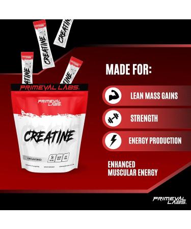 Primeval Labs Creatine Monohydrate Stick Packs - 30 Easy Open Packets - Muscle Recovery & Builder - 5g Creatine Per Serving - Workout Supplements for Men & Women - Buy Online on GoSupps.com