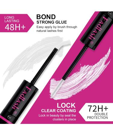 Fadlash Eyelashes Bond & Seal - Waterproof Cluster Lashes Glue Strong Hold for DIY Extensions 48-72 Hr Latex-Free Sensitive Eyes - 0.2oz + 0.2oz - Buy Online on GoSupps.com
