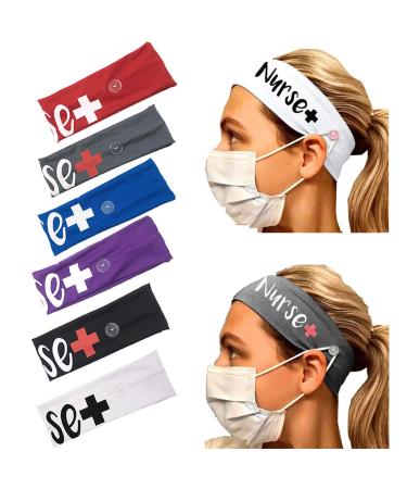 Headbands for Women with Buttons for Face Mask Ear Saver Headband for Nurses Elastic No Slip Hair Bands Workout (ASDJY1223)