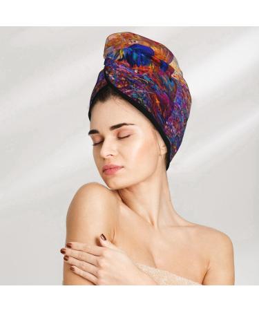 Buy Hair Towel Wrap - Quick Drying Towel Turban with Button | Rooster Oil Painting Design - Perfect for All Hair Types - Buy Online on GoSupps.com