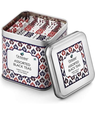Octavius | Assorted Tea Bag Sampler Gift Set - 3 Tea Flavors | 150 Counts - Black Tea | Tea Sampler Pack | Tea Set Gift | Pack of 6 Black Tea - 25TB (Pack of 6)