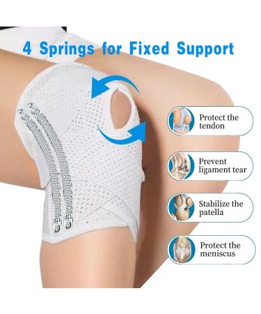 Professional Knee Supports with Open Patella & Spring Stabilizers | Adjustable Knee Band for ACL/MCL Arthritis Relief - White Large - Buy Online on GoSupps.com