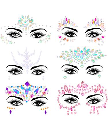6PCS Face Gems for Festivals Gemstone Face Jewels Glitter Face Stickers Not Easy to Fall Off Face Temporary Tattoos for Music Festival Holiday Party - Buy Online on GoSupps.com